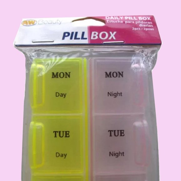 Day and night Pill Organizer Cases yellow and pink monday to sunday organizer - Picture 1 of 5